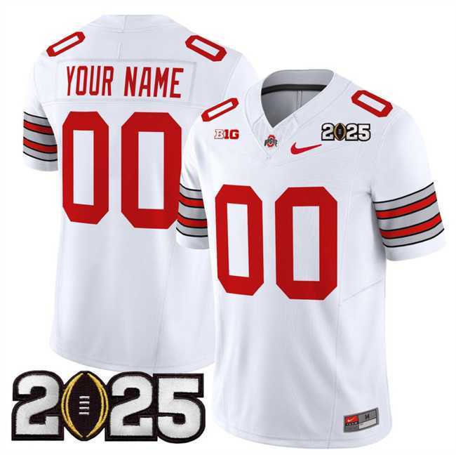 Mens Ohio State Buckeyes Active Player Custom White 2025 CFP Final Patch F.U.S.E. Vapor Limited Stitched Football Jersey